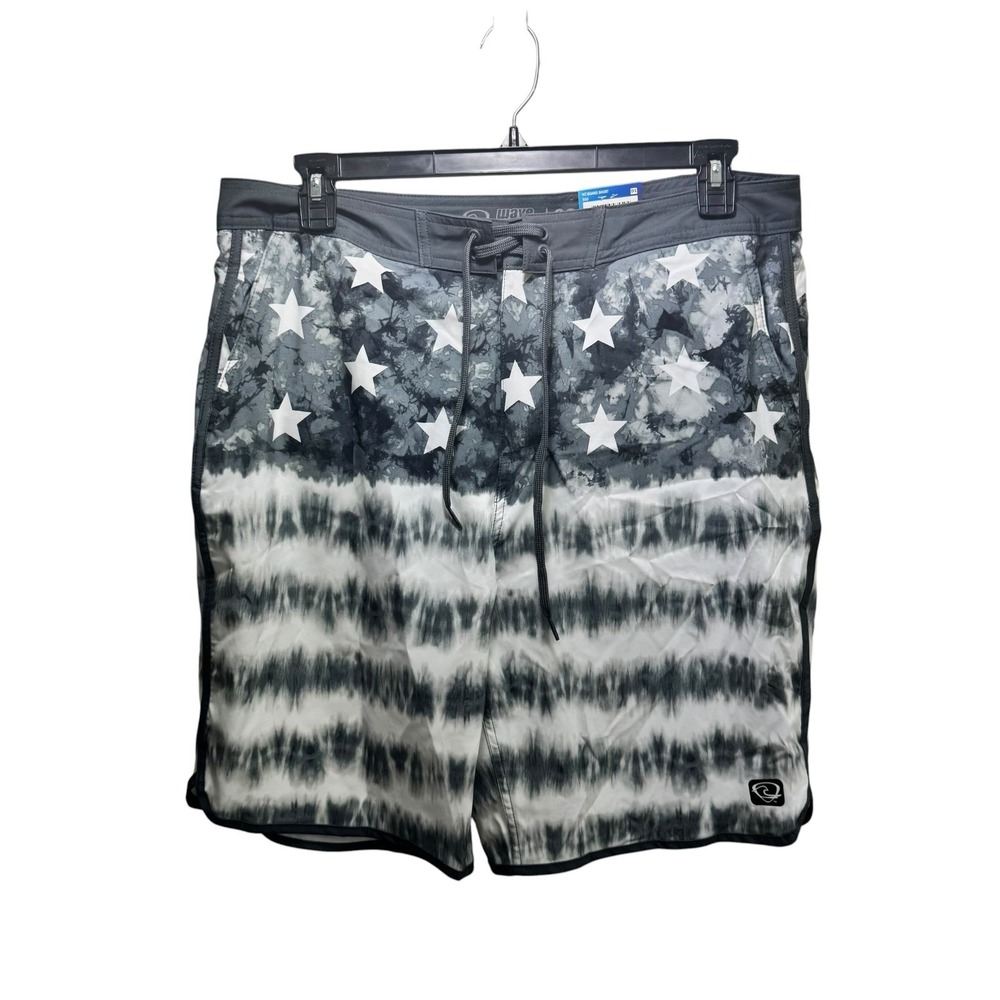 Wave Zone‎ New Americana Flag Patriotic Resort Swim Shorts Trunks Mens 38 Gray